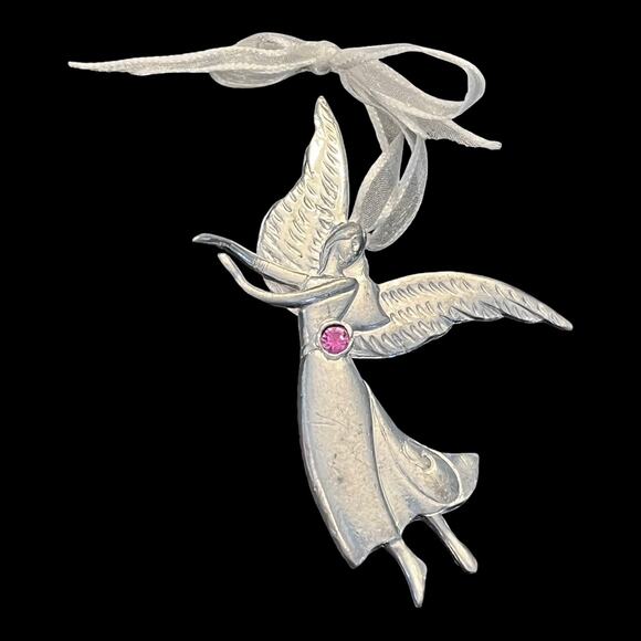 Birthstone Pewter Angel BROOCH PIN Ornament Pendant October Tourmaline Crystal - Picture 4 of 5